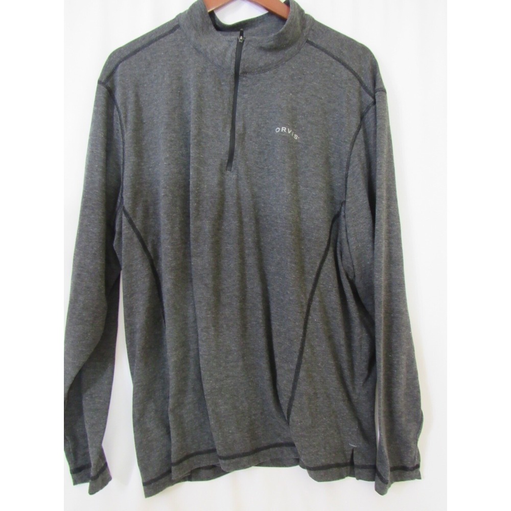 Orvis Men's Sz XXL Gray Poly Blend 1/4 Zip Pullover Monogram ActiveWear Shirt